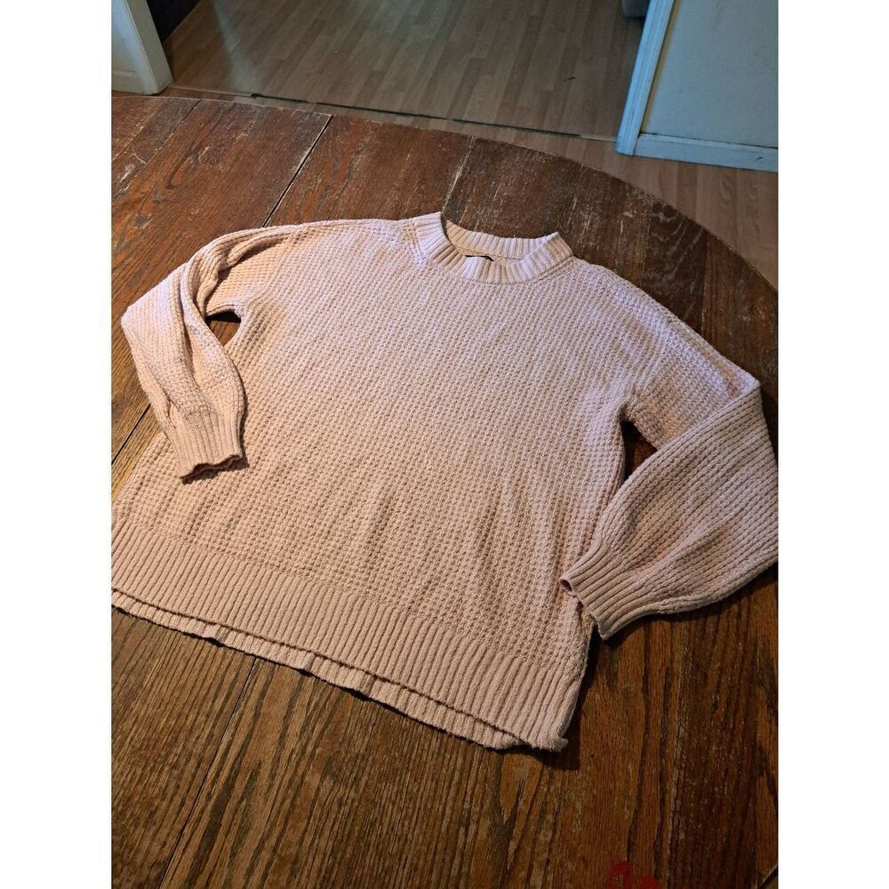 Medium American Eagle Pink Long Sleeve Round Neck Pullover Waffle Knit Sweater
